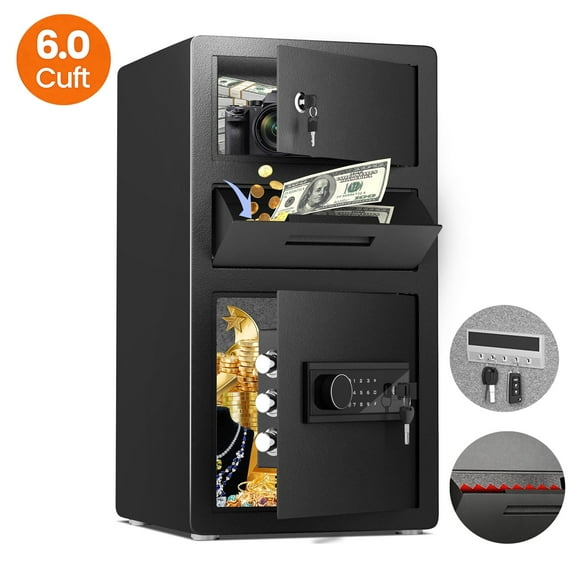 Large Drop Safe Box for Business with Independent lockbox, Anti-Theft Money Drop Box with Lock and Slot, Digital Keypad and Spare Keys, Home Safe with Dual Alarm & Mute Function