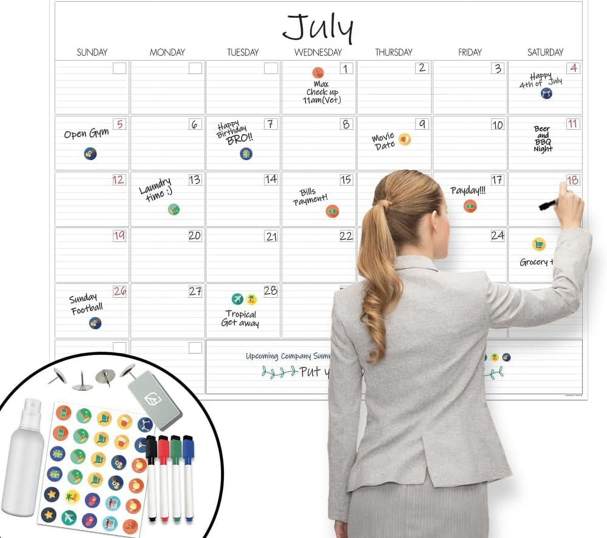 Large Dry Erase Calendar for Wall - Undated 3 Month Wall Calendar, 27.7 inch x 40 inch, Erasable & Reusable Laminated White Board Calendar with 8