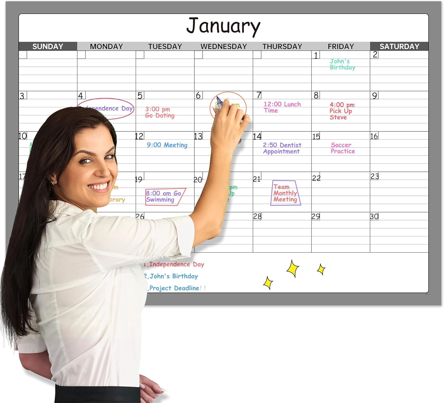 Large Dry Erase Calendar - Undated 1 Monthly Wall Calendar Laminated, 40" x 28", Blank Reusable Calendar Planner with Large Daily Boxes, Notes, Stickers, Great for Home, Office, Classroom, Grey