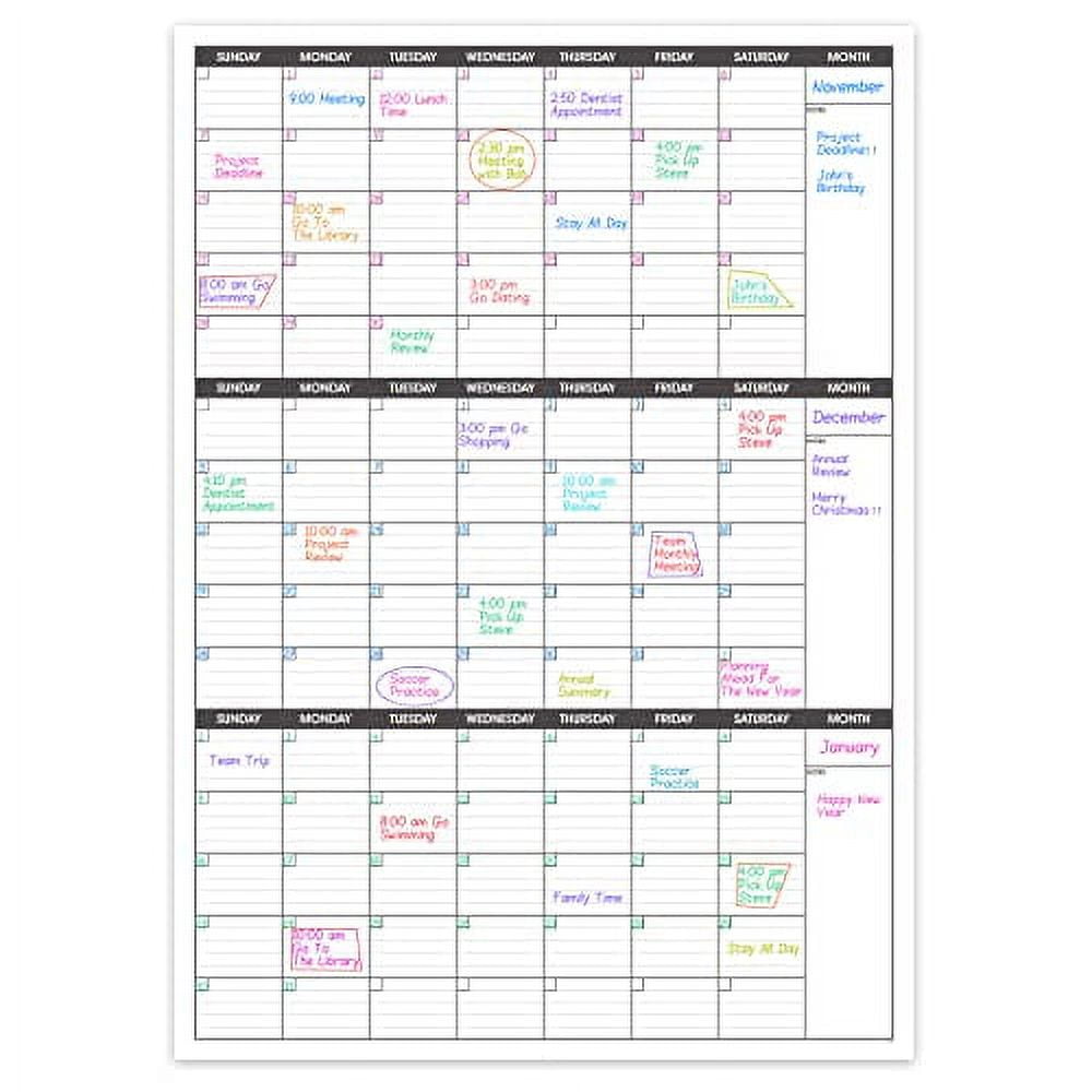 Large Dry Erase Calendar for Wall,3 Month Vertical Wall Calendar, Blank