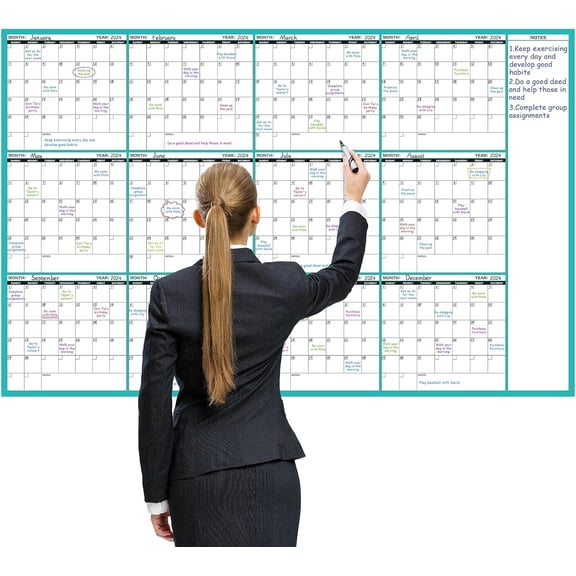 Large Dry Erase Calendar for Wall - Undated 12 Month Wall Calendar, 3758", Yearly Wall Calendar Dry Erase, Erasable & Reusable Calendar with 15 Round Stickers, Green Large Wall Calendar Dry Erase