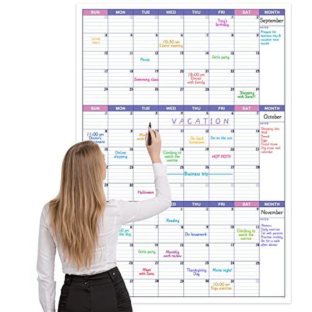 "Large 3Month Undated Dry Erase Wall Calendar, 27.7"" x 40"", Erasable