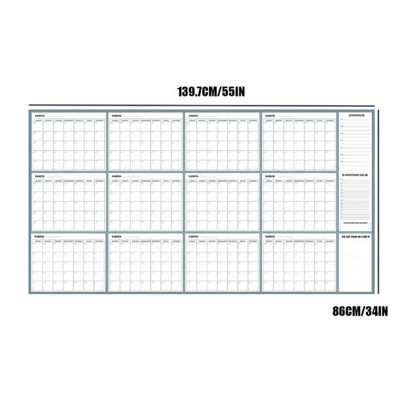 Large Dry Erase Calendar for Wall, Yearly Wall Calendar Dry Erase, 12-Month Undated Blank Calendar Planner, Reusable Laminated Task Organizer with Note for Office, Home