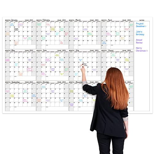Large Dry Erase Calendar for Wall  Yearly Wall Calendar Dry Erase, 37" x 57.9", 12-Month Undated Blank Calendar Planner, Reusable Laminated Task Organizer, Great for Office, Classroom, Home