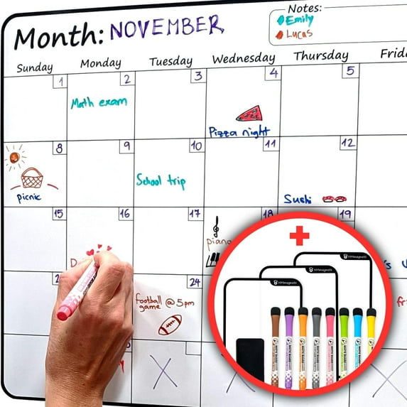 HMMAGNETS Magnetic Dry Erase Calendar Set for Fridge with 3 List Boards, 8 Markers & Eraser