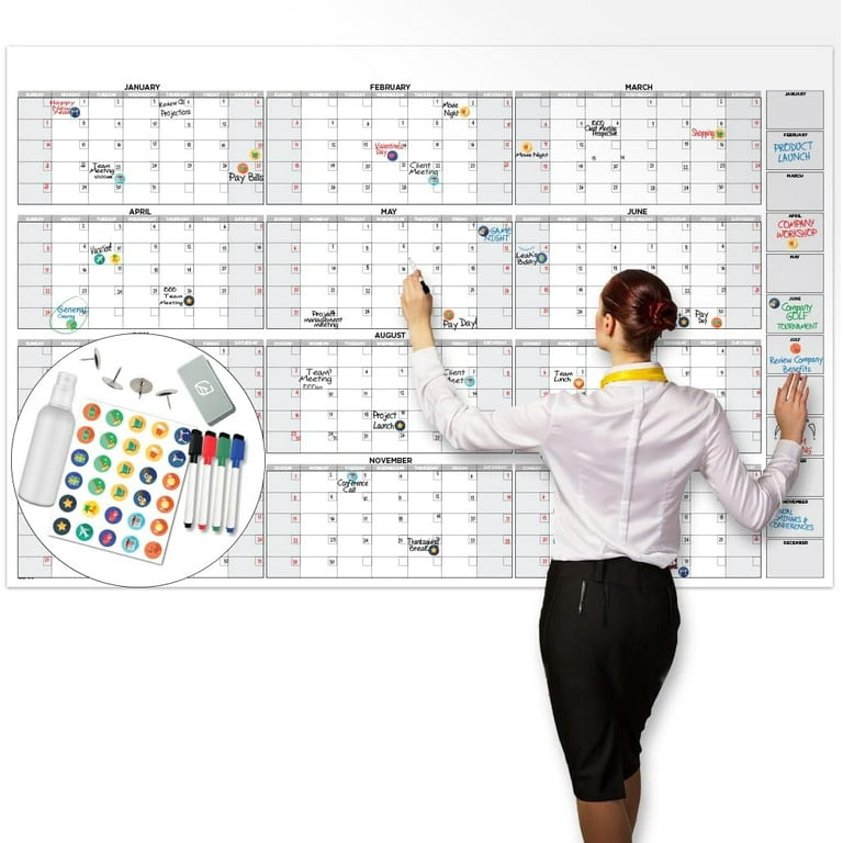 Large Dry Erase Wall Calendar - 38 x 58 - Undated Blank Reusable Yearly  Calendar - Giant Whiteboard Year Poster - Laminated Office Jumbo 12 Month