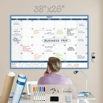 Large Dry Erase Wall Calendar- 38"x26" Undated Monthly Calendar - Premium Laminated Reusable Whiteboard Monthly Planner For Home, Office, Classroom