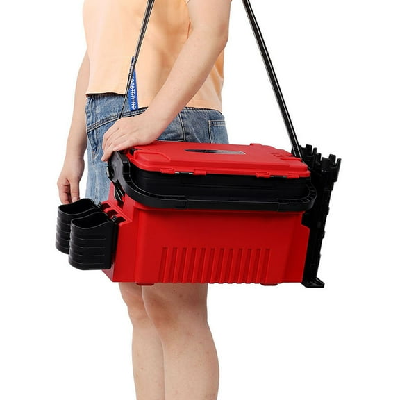 Large Dual-Layer Fishing Tackle Box Organizer With 2 Rod Holders And Cup Holders For Outdoor Fishing Adventures