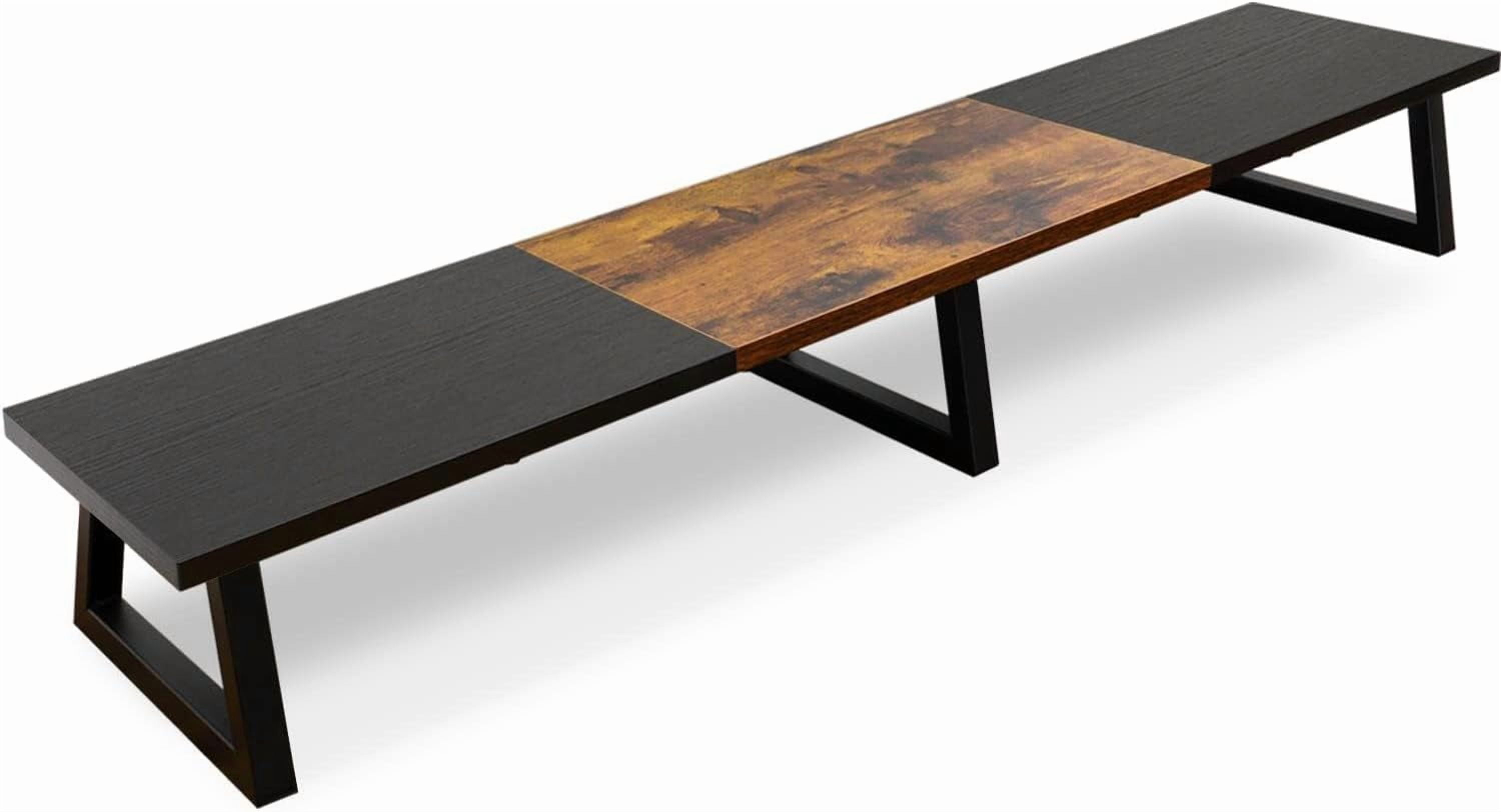 Large Dual Monitor Riser Rustic Brown Extra-Long TV Stand Wood & Steel Desktop Storage Riser for Dual Screen Office Desk Organization