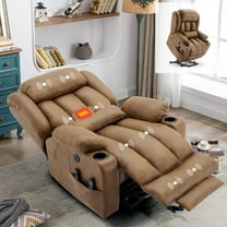 Large Dual Motor Lay Flat Power Lift Recliner Chair with Extended Footrest, Heat Massage, Oversized Electric Recliner for Big Tall Elderly, Lumbar Pillow, USB & Type-C Ports, Brown