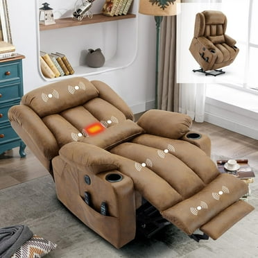 Large Dual Motor Lay Flat Power Lift Recliner Chair with Extended Footrest, Heat Massage, Oversized Electric Recliner for Big Tall Elderly, Lumbar Pillow, USB & Type-C Ports, Brown