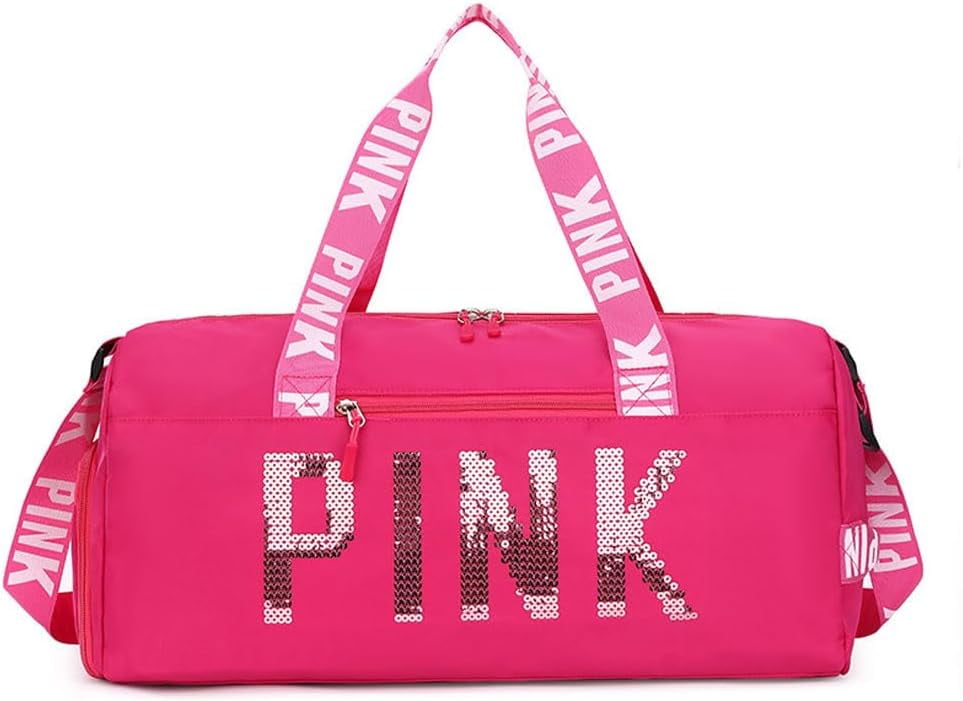 Large Duffle Bag For Women Sports Duffel Bag for Gym with Wet Pocket Shoe Compartment Overnight Weekender Travel Bag Rose Pink Rose Pink