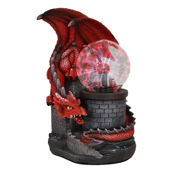 Large Dungeons Dragons Red Fire Dragon Guarding Castle Plasma Ball Lamp Statue