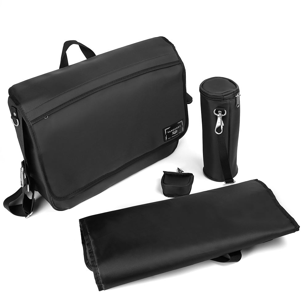 Large Durable Lightweight Diaper Bag Messenger Style with Matching Pad and Insulated Bottle Carrier