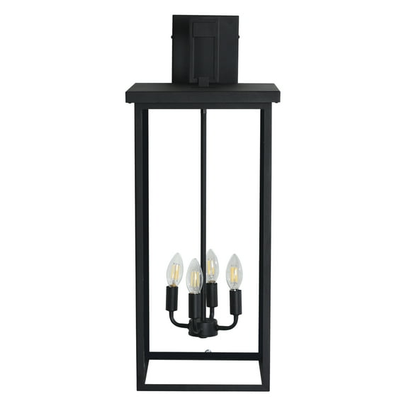 Modern Dusk to Dawn Waterproof Anti-Rust 4-Light E12 Base Matte Black Outdoor Wall Sconces with Clear Glass