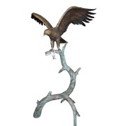 Nifao Large Eagle standing on tree with his fish prey Bronze Statue   Garden Outdoor Decor Sculpture, 60"L x 40"W x 75"H