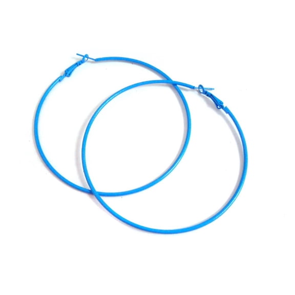 Large Earrings 3 inch Blue Hoop Earrings Thin Classic Hoops