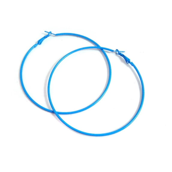 Large Earrings 3 inch Blue Hoop Earrings Thin Classic Hoops