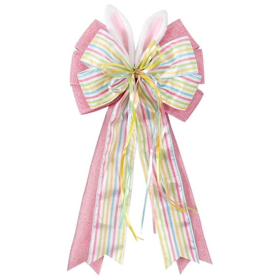 Large Easter Bow for Wreath,Pink Farmhouse Burlap Fabric Wreath Bow with Bunny Ears for Front Door Easter Tree Topper Bow Ornament Decor for Spring Holiday Party,Spring Bows for Wreaths,20.5x11 Inch
