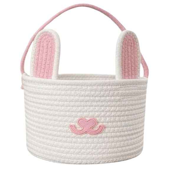 Large Easter Bunny Basket, Cute Easter Basket, Woven Cotton Rope Egg Easter Baskets with Gift Bags and Ribbons, Pink