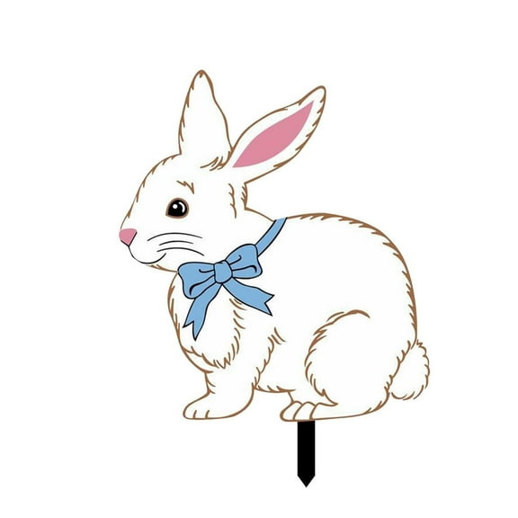 Large Easter Decorations Outdoor Easter Bunny Yard Signs with Stakes Cute Easter White Bunny Yard Decorations Holiday Easter Spring Welcome Signs for Party, Lawn, Garden Yard Decor