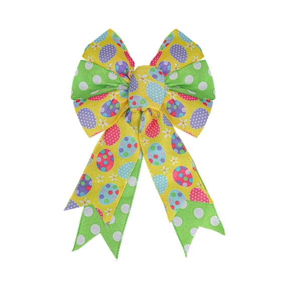 Large Easter Eggs Print Decorative Bow, 12" Multicolor Nylon Ribbon Bow Hanging Ornament for Wreaths, Front Doors & Wall Party Decor