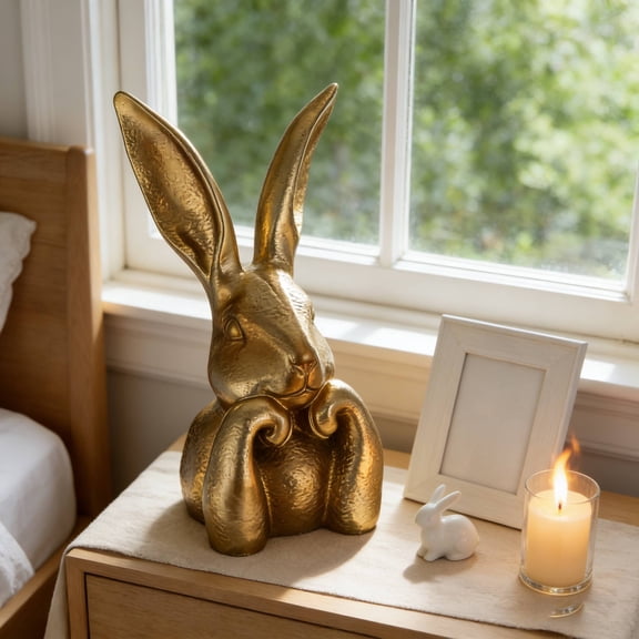 Large Easter Gold Bunny Table Easter Decor 8" Thinking Rabbits Figurine Resin Table Centerpiece For Home Indoor Elegant Easter Gift