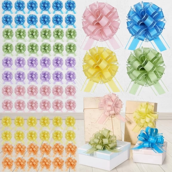 Large Easter Pull Bows Bulk for Gift Wrapping Basket Bag Matte Gift Bow Wedding Ribbon for Present Wrapping Boxes Party Decoration (Light Color)