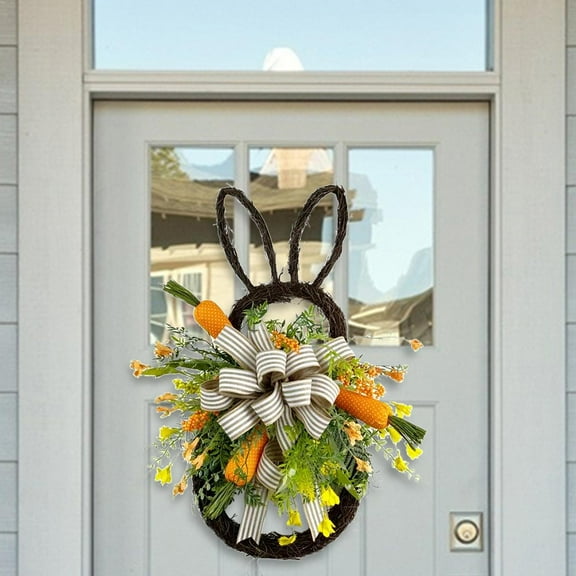 Large Easter Rabbit Wreath Decor Bunny Shape Window Wreath Gifts Sign Welcome Garland Wall Hanging for Front Door Party Home Wedding Holiday