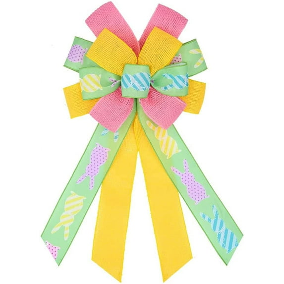 Large Easter Wreath Bows for Front Door Decorations, White Bows Easter Bunny Bow Holiday Burlap Bows for Wreath Wall Indoor Outdoor Easter Decorations