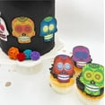 thumbnail image 1 of Large Edible Sugar Skulls Assorted Set of 12 - Wafer Cake & Cupcake Toppers - edible sugar skulls for cake decorating - Dia De Los Muertos & Halloween cupcake toppers, 1 of 6