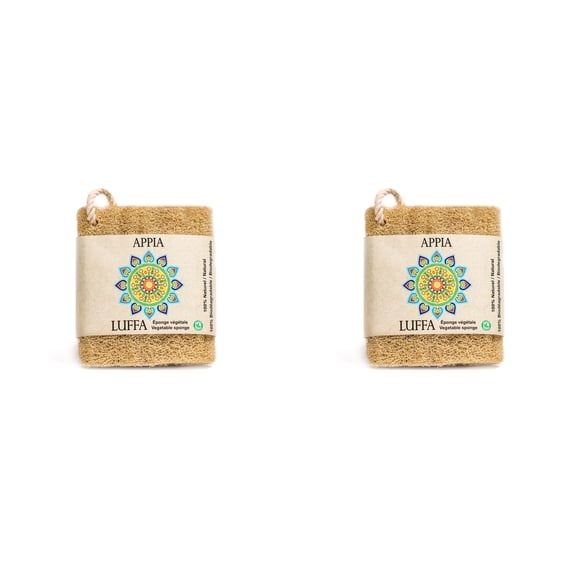 AppiaLuffa Natural Egyptian Loofah Sponge with Cord, Exfoliating, 2 Pack