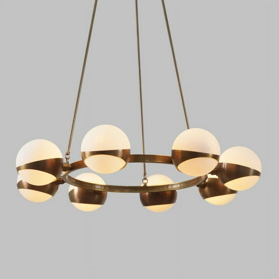 Large Eight Globe Light Stilnovo Style Round Brass Sputnik Chandelier Sputnik Fixture Milky Globes Brass Fixture