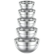 TINANA Mixing Bowls Set, 5 PCS Stainless Steel Mixing Bowls, Metal Nesting Storage Bowls for Kitchen, Size 4.5, 3, 2, 1.5, 0.75 QT, Great for Prep, Baking, Serving