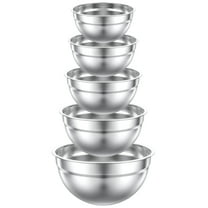 TINANA Mixing Bowls Set, 5 PCS Stainless Steel Mixing Bowls, Metal Nesting Storage Bowls for Kitchen, Size 4.5, 3, 2, 1.5, 0.75 QT, Great for Prep, Baking, Serving