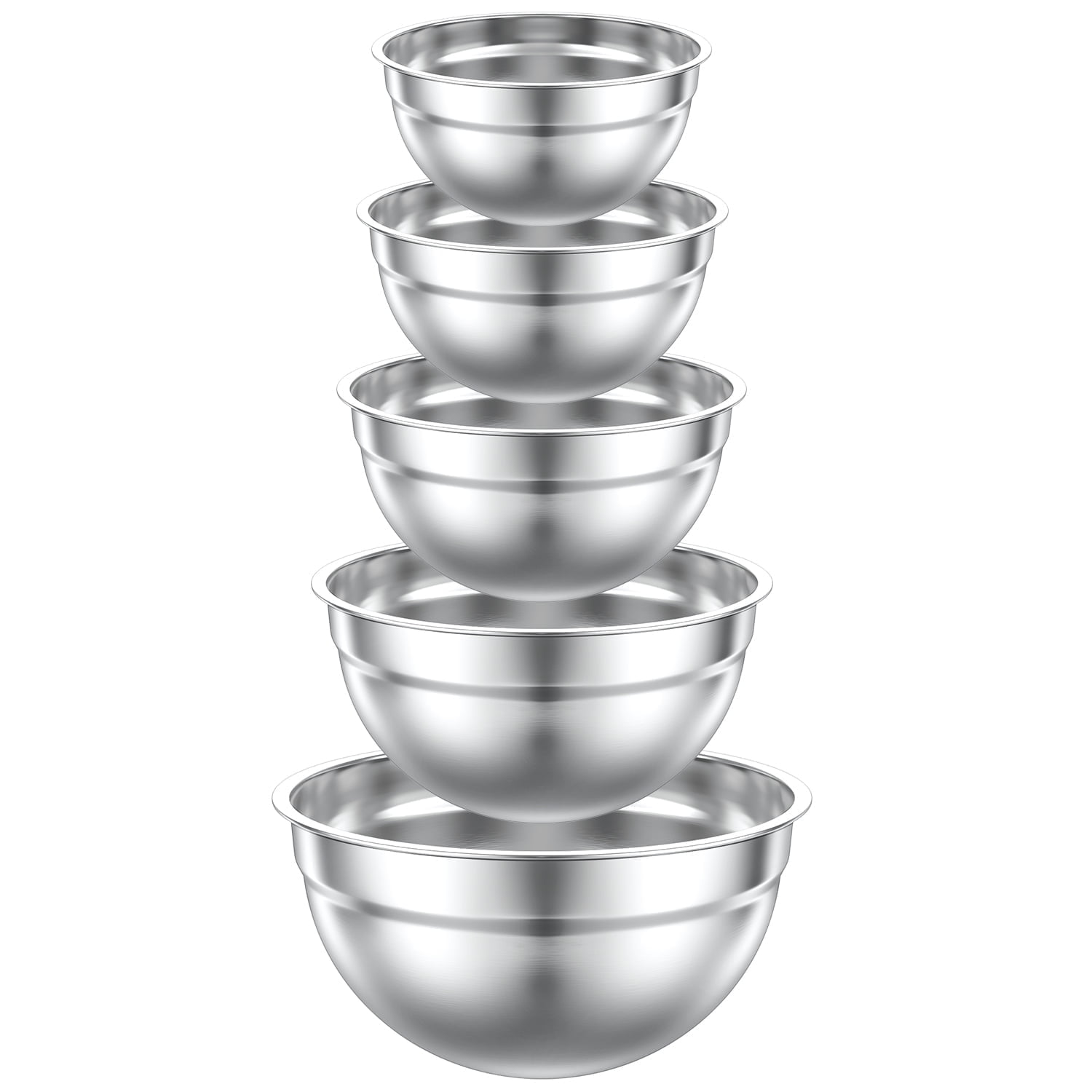 TINANA Mixing Bowls Set, 5 PCS Stainless Steel Mixing Bowls, Metal Nesting Storage Bowls for Kitchen, Size 4.5, 3, 2, 1.5, 0.75 QT, Great for Prep, Baking, Serving