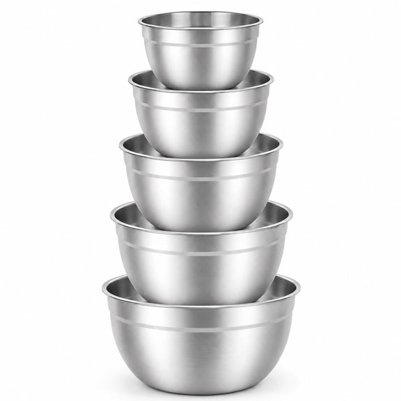 TINANA Mixing Bowls Set, 5 PCS Stainless Steel Mixing Bowls, Metal Nesting Storage Bowls for Kitchen, Size 4.5, 3, 2, 1.5, 0.75 QT, Great for Prep, Baking, Serving