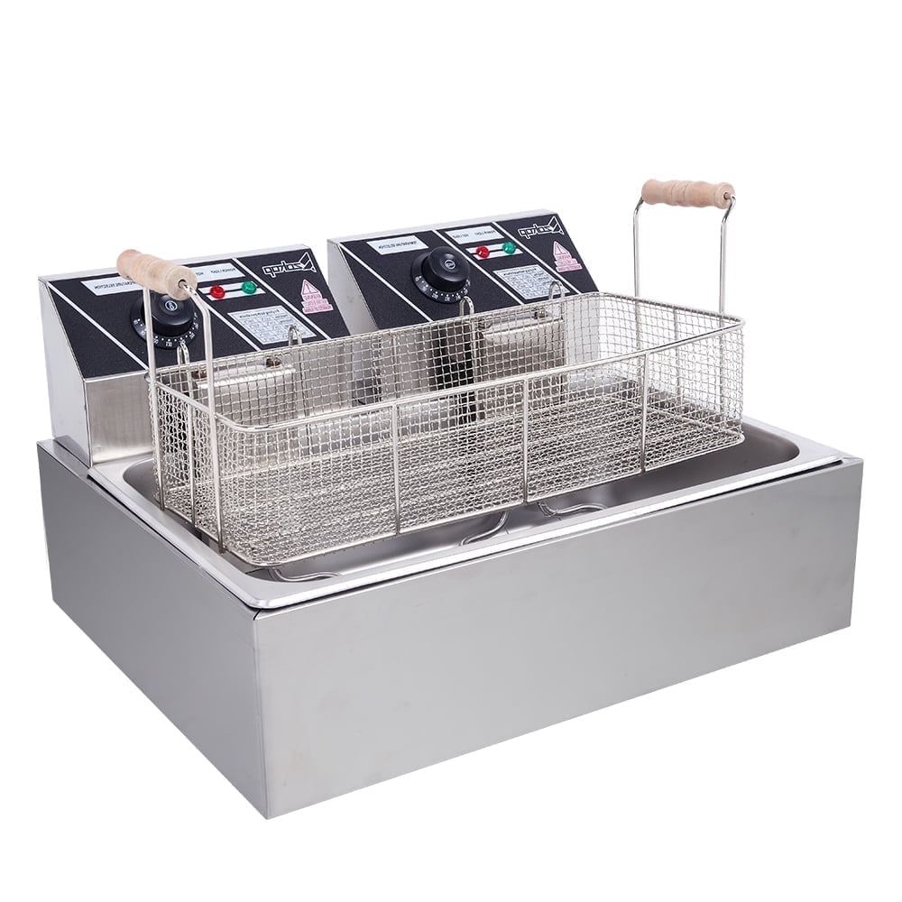 Large Electric Fryer, 12.7Qt Stainless Steel Single-Cylinder Deep Fryer with Basket Silver
