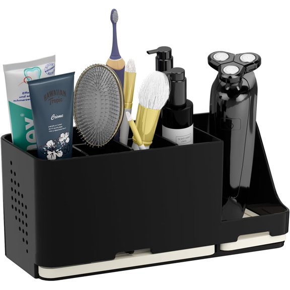 Large Electric Toothbrush Holder - 8 Slots with Quick-Dry Diatomite Base, Fits Sonicare & All Major Brands, Bathroom Countertop Organizer (Black)