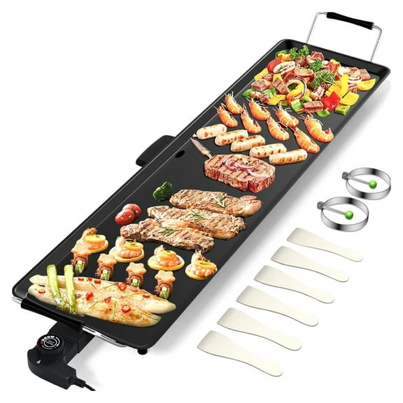 Large Electric griddle, 35" Teppanyaki Grill Extra Large Table Top Griddle, Portable BBQ Grill Electric, with Drip Pan and Adjustable Temperature for Party/Home/Camping Cooking