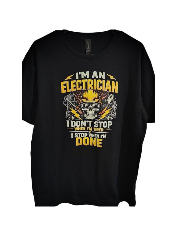 Large Electrician Skull Graphic T Shirt Lineman Work Black Tee Gift Funny
