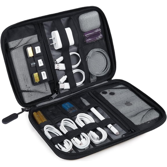 Large Electronic Organizer Travel Case for Tech Accessories, Black