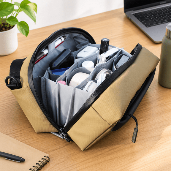 Large Electronics Organizer Sling Bag - Water Resistant Travel Case for Cables, iPad, and Tech Accessories