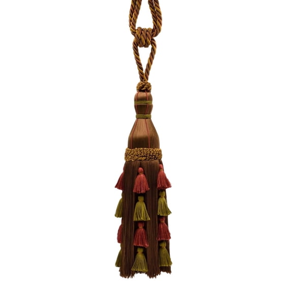Large Elegant Curtain & Drapery Tassel Tieback, Silky Crown Tassels, Tassel Length 13" (33cm), 35" Spread (88.5cm) # TBAR13,, Red Sapling Brown #AR05 (Chocolate Brown, Light Red, Beige Gold) Set of 4