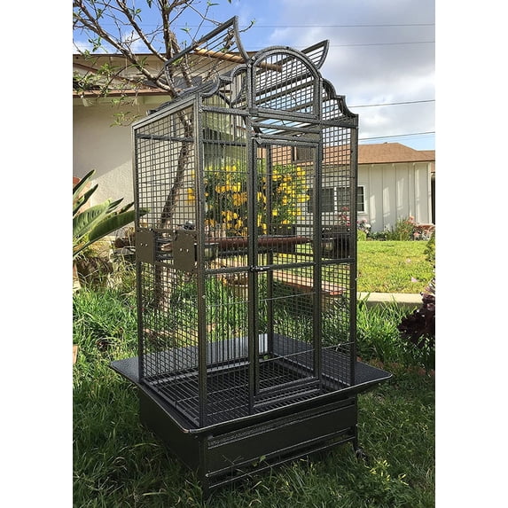 View of Large Elegant Stylish Wrought Iron Open/Close Play Top Perch Stand Bird Parrot Rolling Cage ...