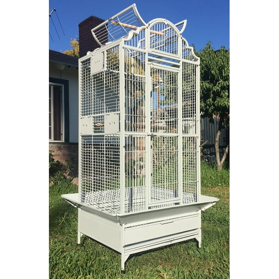 Large Elegant Wrought Iron Open/Close Dome Perch Play Top Stand Bird Parrot Rolling Cage, Include Metal Seed Guard Solid Metal Feeder Breeding Doors