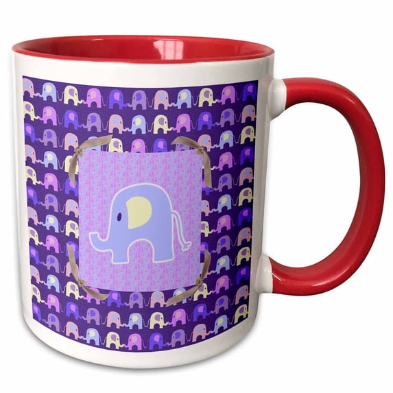 3drose, Large Elephant on Elephant Background Tied with Ribbon, Purple, 15oz Two-tone Red Mug
