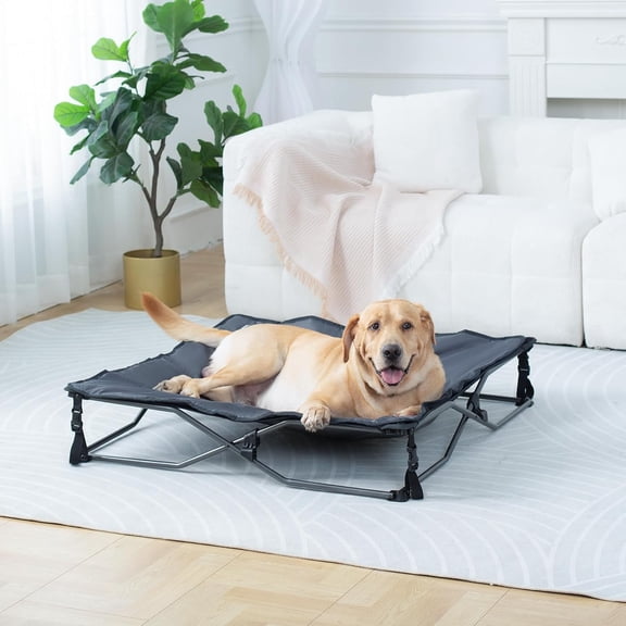 Large Elevated Dog Bed, 3-in-1 Portable, Folding, and Raised with Removable Pad Mat, Cooling Design for Indoor and Outdoor Use, Grey