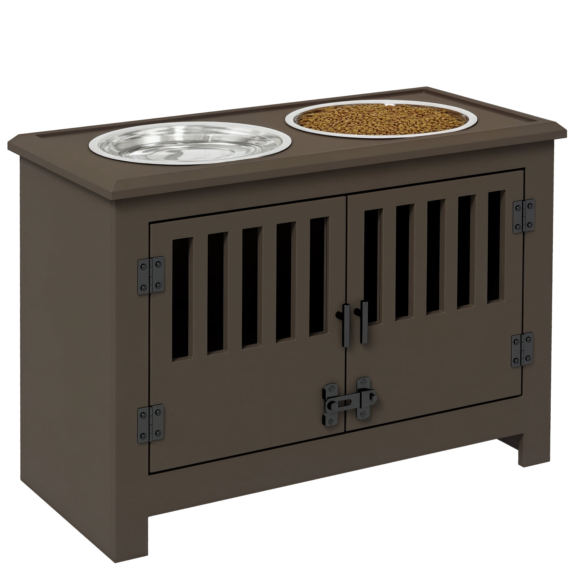 Large Elevated Dog Bowls with Storage Cabinet Containing Large 37L Capacity, Raised Dog Bowl Stand Pet Food Bowl Dog Feeding Station, Espresso