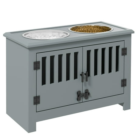 Large Elevated Dog Bowls with Storage Cabinet Containing Large 37L Capacity, Raised Dog Bowl Stand Pet Food Bowl Dog Feeding Station, Gray